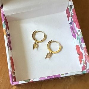 14K Gold Plated Mini Hoop Huggie Earrings with Spike Dangle with Box